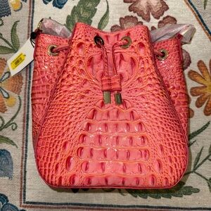 Brahmin Pink Croc Bucket Bag